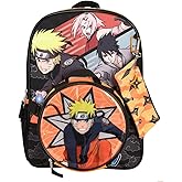 Bioworld Naruto Anime Character Print Orange and Black 5-Piece Backpack Set For Boys