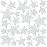 WILDREEDS 24 Pieces Star Iron on Patches, Star Embroidered Patch for Clothing, T-Shirt, Backpacks, Hats, Jeans, Jackets (White)