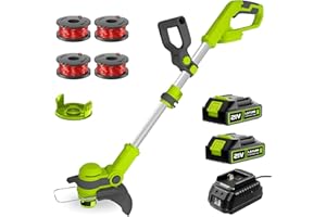 LAYUNI 12 Inch String Trimmer, Battery Powered, 21V Cordless Weed Wacker with 2 x 2.0Ah Batteries, 2 in 1 Trimmer and Lawn Edger with 4 Bonus Spools for Lawn, Garden, Yard