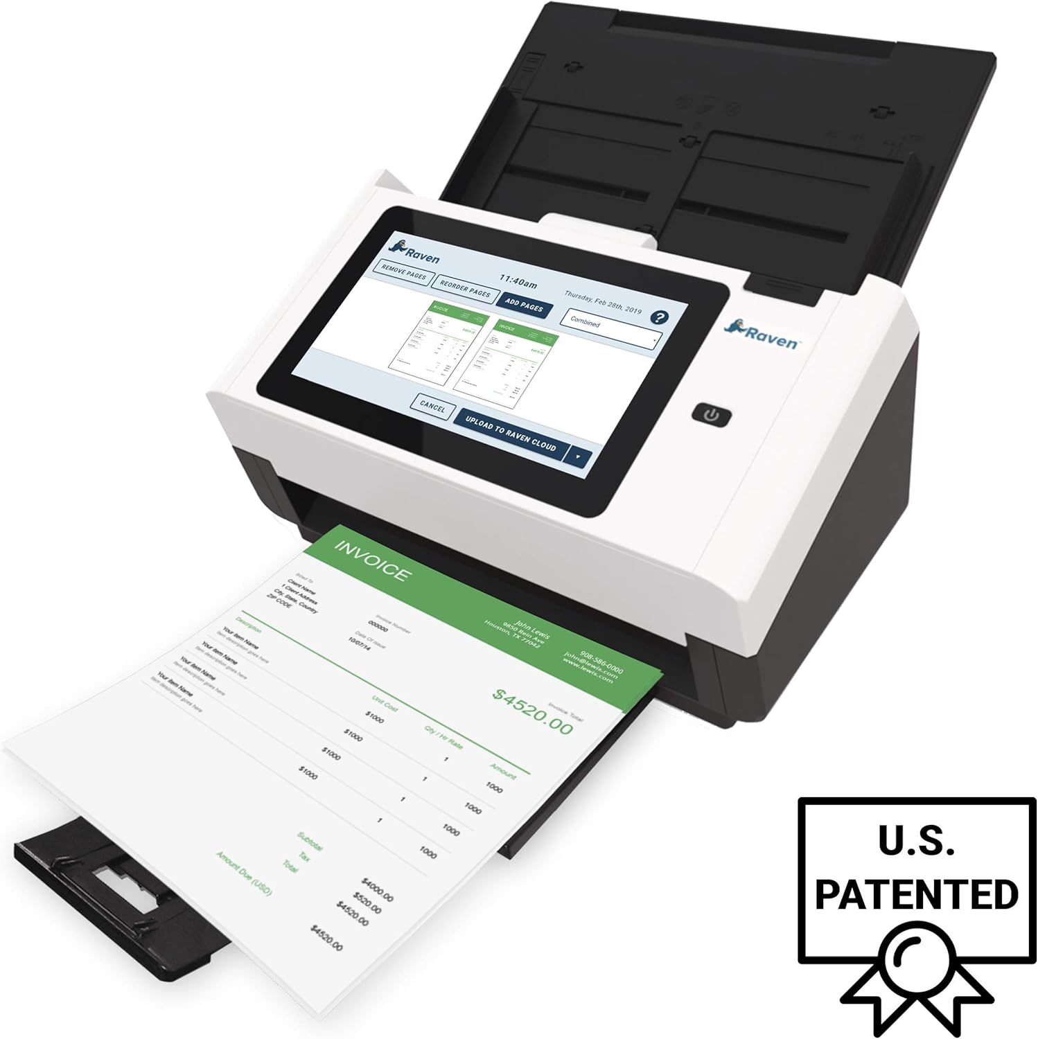 Raven Pro Document Scanner - Huge LCD Touchscreen, High Speed Color Duplex Feeder (ADF), Wireless Scan to Cloud, WiFi, Ethernet, USB, Home or Office: Electronics