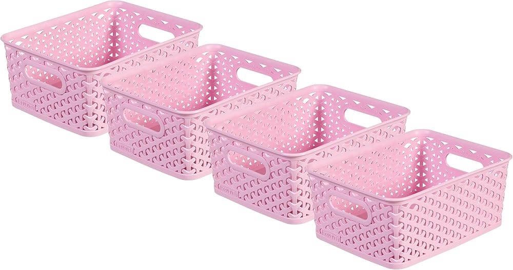 Curver My Style Rattan Effect 4 x 4 Litre Storage Baskets Pink