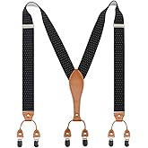 Timiot Mens Suspender Wide Leather 6 Metal Clips Adjustable Straps Y Shape