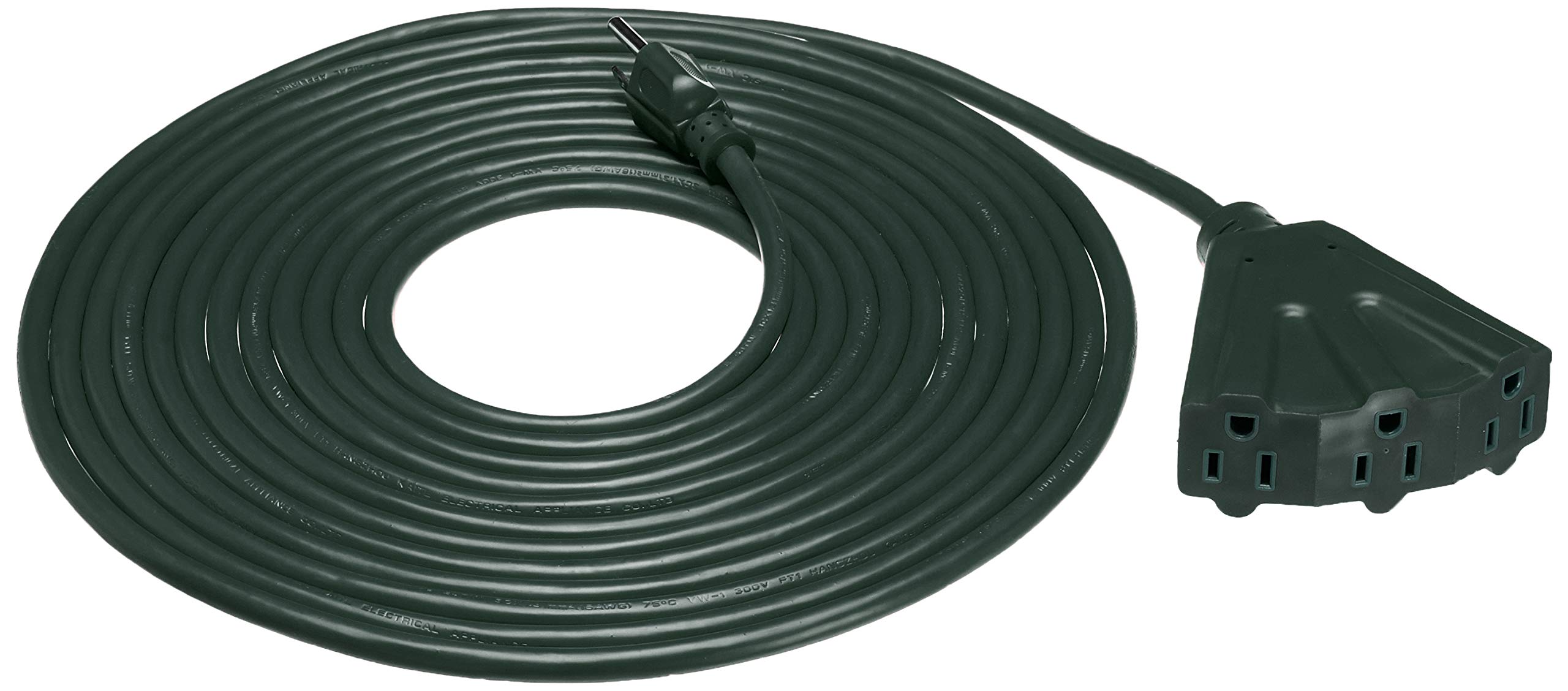 Photo 1 of Amazon Basics Indoor/Outdoor Extension Cord, 25-foot, 3-Prong Vinyl with 3 Outlets - 13 Amps, 1625 Watts, 125 VAC, Green