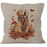 VRW Fall Golden Retriever Throw Pillow Covers 18x18, Farmhouse Rustic Fall Maple Leaf Dog Decorative Pillow Covers for Living Room Bedroom, Golden Retriever Gifts Accent Pillows Cover Pillowcases