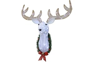 WATERGLIDE Lighted Christmas Wall Decor Reindeer Head, 28" Pre-Lit 3D Rudolph Hanging Wreath with Battery Operated, 8 Modes & Timer, Light Up for Front Door Window Indoor Outdoor Festive Xmas Holiday