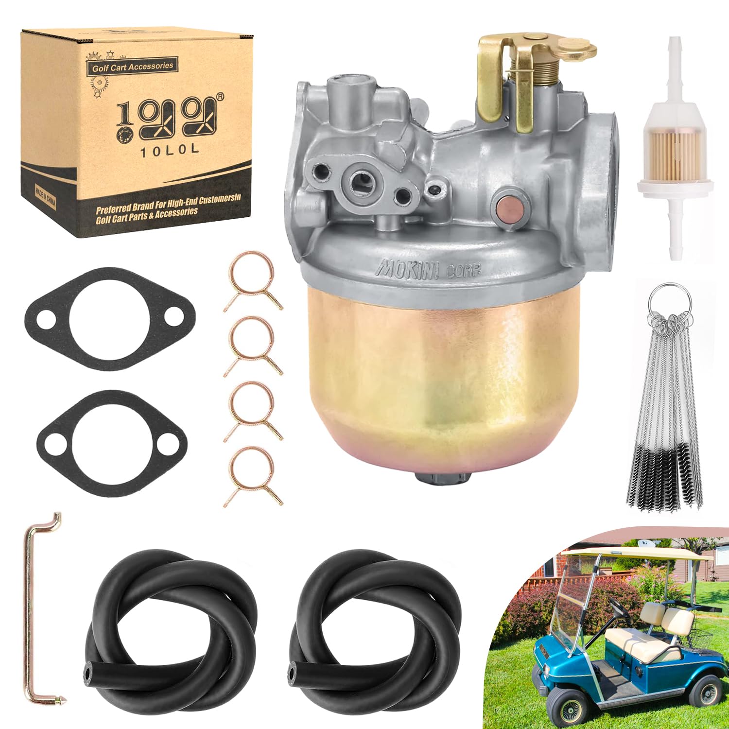 View 1 of 10L0L Carburetor Kit for Club Car DS Golf Cart Gas 1984-1991 Kawasaki 341cc Side Valve Engines OEM 1014541 1012508