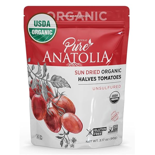 PURE ANATOLIA ORGANIC SUN-DRIED TOMATOES JULIENNE CUT – DRY PACKED, NO OIL ADDED, UNSULFURED, NO PRESERVATIVES – PREMIUM TURKISH QUALITY – PERFECT FOR PASTA, SALAD & COOKING – 3.17 OZ RESEALABLE BAG