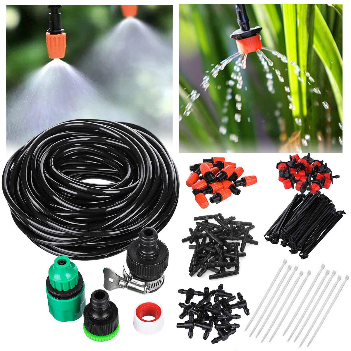 Sistema Irrigazione A Pioggia Regolabile 360°: Kit Fai Da Te Da 15 M Per Giardino, Prato E Serra Con Ugello In Ottone