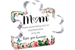 RIOGREE Mothers Day Mom Gifts for Mom Grandma Wife from Husband Daughter Son -Cute Engraved Acrylic Block Puzzle Piece - Mother's, Christmas,Birthday, Anniversary Home Office Desk Presents Ideas for Women Her