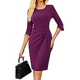 GRACE KARIN Work Dresses for Women 2025 3/4 Sleeve Sheath Business Dress Ruched Bodycon Office Cocktail Dress