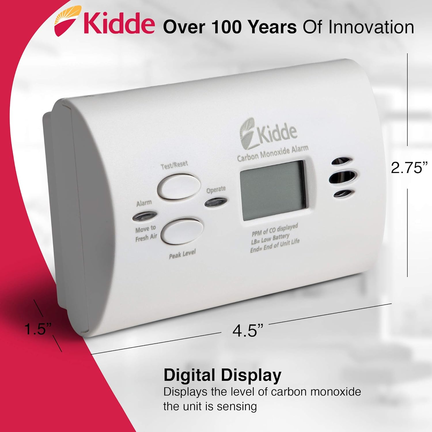 Kidde Carbon Monoxide Alarm Detector | Digital Display | Battery Operated | Model KN-COPP-B-LPM - Carbon Monoxide Detectors - 