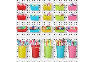 Yookeer 20 Pcs Pegboard Bins and Cups with Hooks and Loops Peg Assortment Organizer Accessories Various Tool Organizer Pegboard Baskets Set for Garage Workshop Workbench Office(Mixed Color)