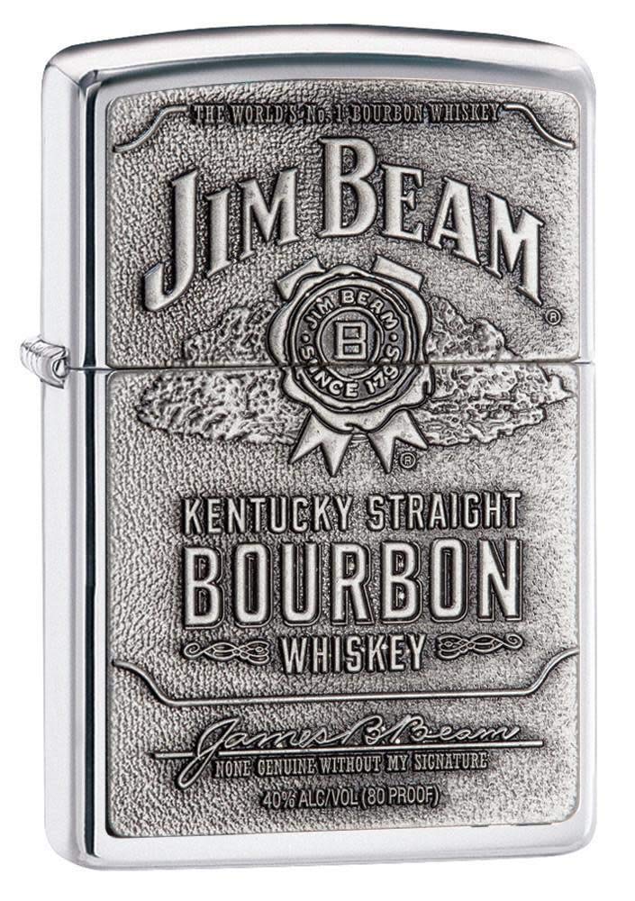 Zippo Jim Beam Label-Pewter Emblem Lighter - High Polished Chrome