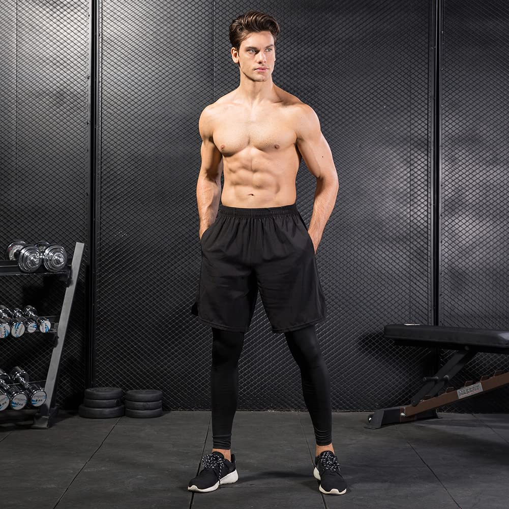 TopTie Men's 2 in 1 Running Pants, Basketball