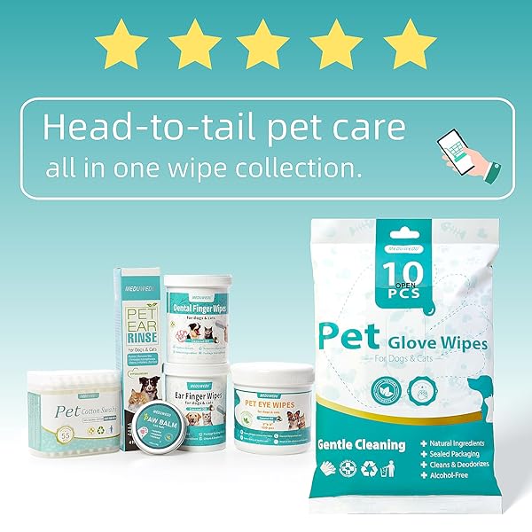 MEDUWEDU DENTAL CARE FINGER WIPES 60 COUNTS,TEETH CLEANING FINGER WIPES FOR DOGS & CATS,REDUCES PLAQUE & SUPPORTS ORAL FRESHNESS, PEACH SCENT