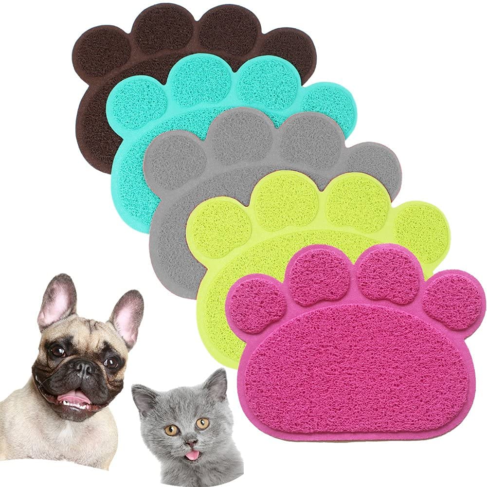 JOYJULY PVC Pet Dog Cat Puppy Kitten Dish Bowl Food Water Placemat Mat Paw Shape (Rose)