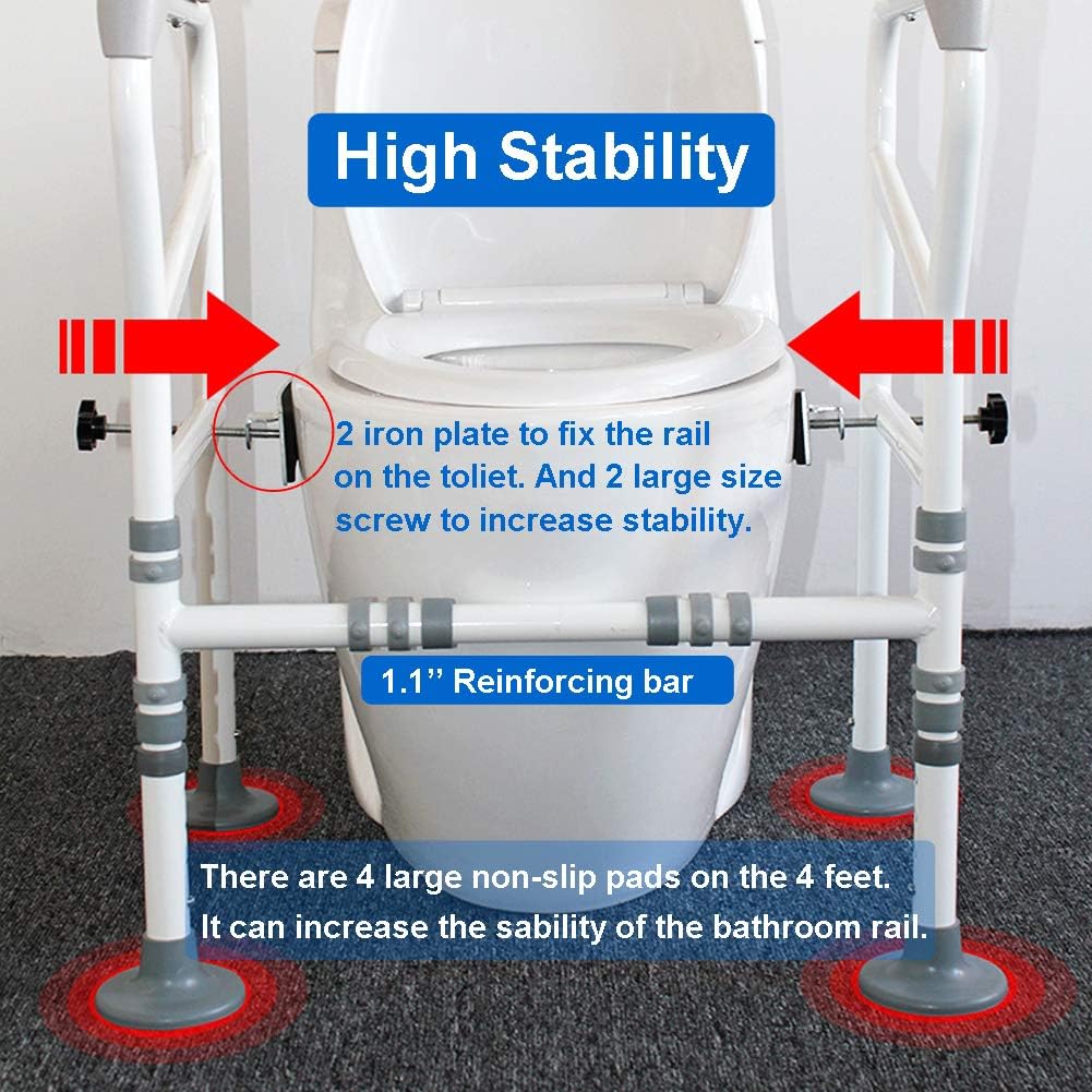 HePesTer Foldable&Free-Assembly Toilet Safety Frame for Elderly with Adjustable Height, 330 Ib Heavy Bathroom Toilet Safety Rail for Disable with Upgrade Large Non-Slip Mat, Fit All Toilets: Health & Personal Care