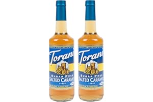Torani Sugar-Free Salted Caramel Flavour Syrup, 750ml bottle, 2 Pack light brown