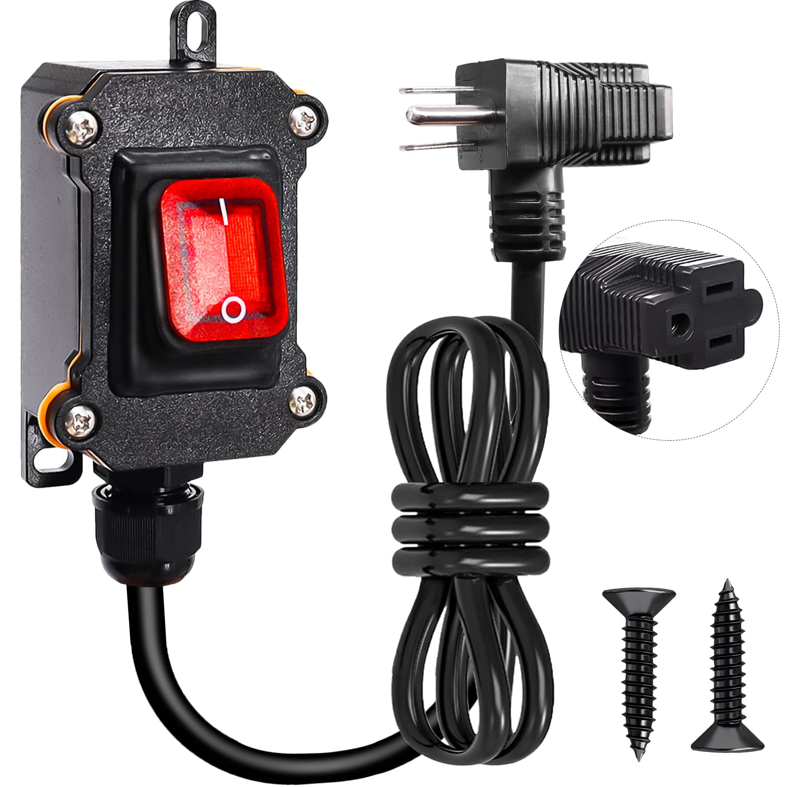Photo 1 of mxuteuk Inline Cord Switch with 4Feet 18AWG 3-Pronged Cable Piggyback Plug,IP67 Waterproof Extension Cord Inline Power Switch,AC 20A/125V 16A/250V Red Light Outdoor Rocker Switch