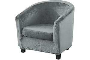 CZL Velvet Club Chair Slipcover 2 Piece, Soft Stretch Round Barrel Chair Covers for Living Room Chairs, Tub Chair Slipcover Washable Bucket Chair Cover Round Armchair Furniture Protector