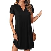 Vrtige Women's Casual Shirt Dress Summer V Neck Petal Short Sleeve Shift Mini Dress