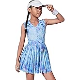 JiAmy Girls Tennis Dress Sleeveless Polo V Neck Athletic Dress Cutout Back Printed Pleated Girls Golf Dresses 3-12 Y