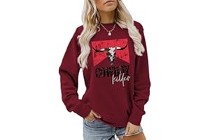 BOFUPAGO Cowboy Killer Sweatshirt Womens Vintage Bullhead Graphic Western Cowgirl Shirt Long Sleeve Country Music Tops