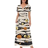 ZWPINITUP Women's Fall Summer Short Sleeve Ankle Length V-Neck Party Dress with Pockets Size S-3XL