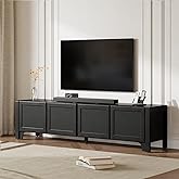 GOUUN 70" Modern TV Stands for 65 70 Inches TV, Black Media Console for Living Room, Leather-Wrapped Door Panels TV Entertainment Center with Cabinet Storage, Wood Television Cabinet for Bedroom