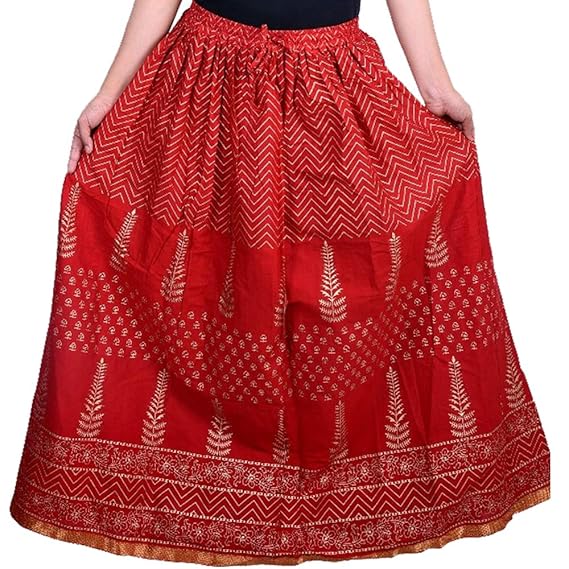 Women's A-Line Skirt (DL3142_Red_Free Size)