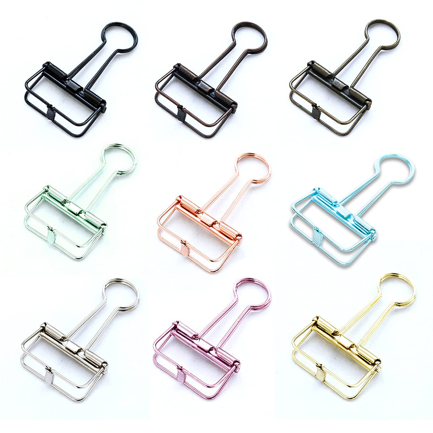 9pcs 51mm Skeleton Binder Clips Large, Hollow Metal Clips Metal Wire Foldback Binder Clips in Planner Clips Journal Clips Notebook Clips