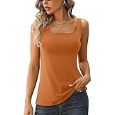 V FOR CITY Tank Top for Women with Built-in Padded Bra Adjustable Wide Strap Camisole Cotton Cami Shirts