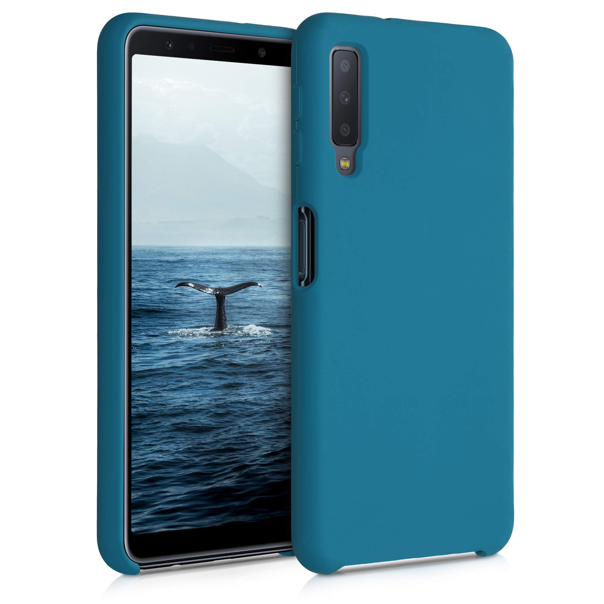 kwmobile Case for Samsung Galaxy A7 (2018) Case - Soft Cover - Shockproof Silicone - Wireless Charging Teal Matte