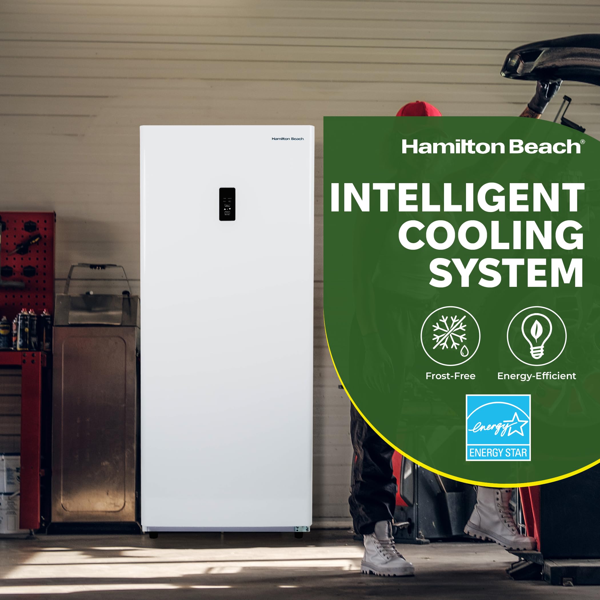 Hamilton Beach HZ8971 17 cu ft Upright Convertible Fridge/Freezer-Frost Free-Reversible Door-Removable Glass Shelves-LED Interior Light, White