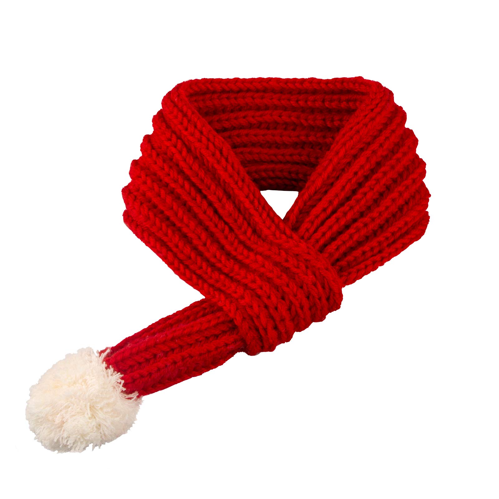 Golden Apple Dog Christmas Knitted Scarf Red Knit Scarves with Fuzzy Pompom Neck Warmer Bandana Xmas Holiday Winter Pet Puppy Cat Costume (M)