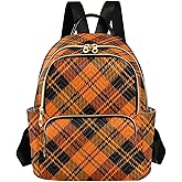 JIPONI Orange Black Buffalo Plaid Backpack Purse for Women Lightweight Back Pack Casual Daypack Travel Shoulder Bag Bookbag - M