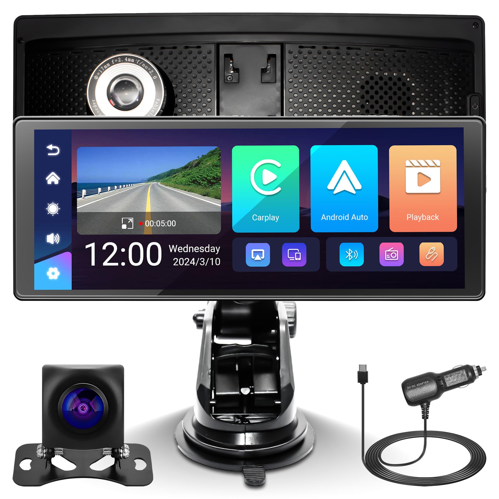 Photo 1 of 10.26 inch Portable Car Stereo Car Radio with 4K DVR Dash Camera Back Camera Wireless Apple CarPlay&Android Auto IPS Touch Screen Bluetooth/FM/AUX Car Play Navigation