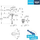 GROHE QUICKFIX Start Edge Basin Mixer Tap Pop-Up Waste Chrome 28mm Cartridge view 6