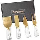 4PCs Golden Marble Cheese Spreader Knife Set, 4 Sizes Butter Spatula Knives, Cheese Spreading Cutter with Ergonomic Ceramic H
