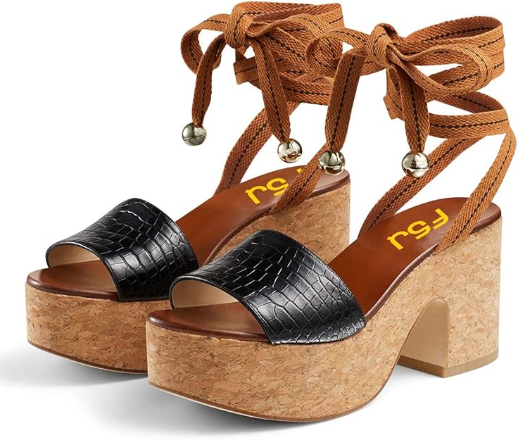 Amazon.com | FSJ Women Comfortable High Platform Open Almond Toe Sandals Ankle Wrap Self Tie 