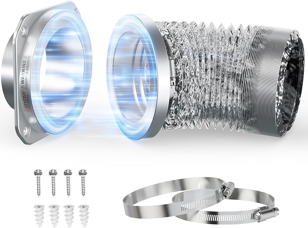Magnetic Dryer Vent Coupling DV180 Magnetic Dryer Vent Connector Kit 4 Inch | Quick Connect Magnetic Coupling Includes 2.6ft