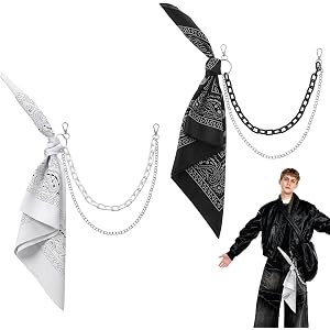 Elegaperma 2 Pcs Pant Chains,Layering Belt Chain Men with Bandana | Streetwear Fashion Y2k Accessories Men for Rave Punk Hip