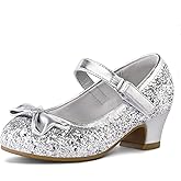K KomForme Girl's Dress Shoes Mary Jane Glitter 1.5 in Low Heel Wedding Party Princess Shoes for Toddler/Little/Big Kids