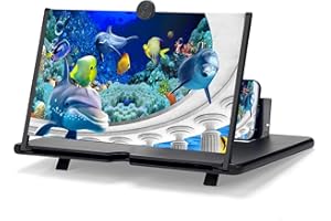 FDKEOFW Mobile Phone Magnifier Projector Screen, 3D HD Screen Magnifier for Cell Phone, Foldable Magnifying Projector Screen Stand for Movies, Videos & Gaming Compatible with All Phones (Black, 12 inch)