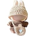 Clothes for Labubu, Clothes Set for Labubu Doll, Crochet 3 Piece Set Hat Clothes Backpack for LABUBU, Stylish Adorable Dolls Clothes Accessories (No Doll) (Brown)