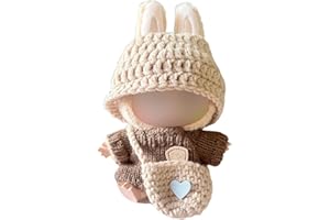 GRILLGAUGE Clothes for Labubu, Clothes Set for Labubu Doll, Crochet 3 Piece Set Hat Clothes Backpack for LABUBU, Stylish Adorable Dolls Clothes Accessories (No Doll) (Brown)
