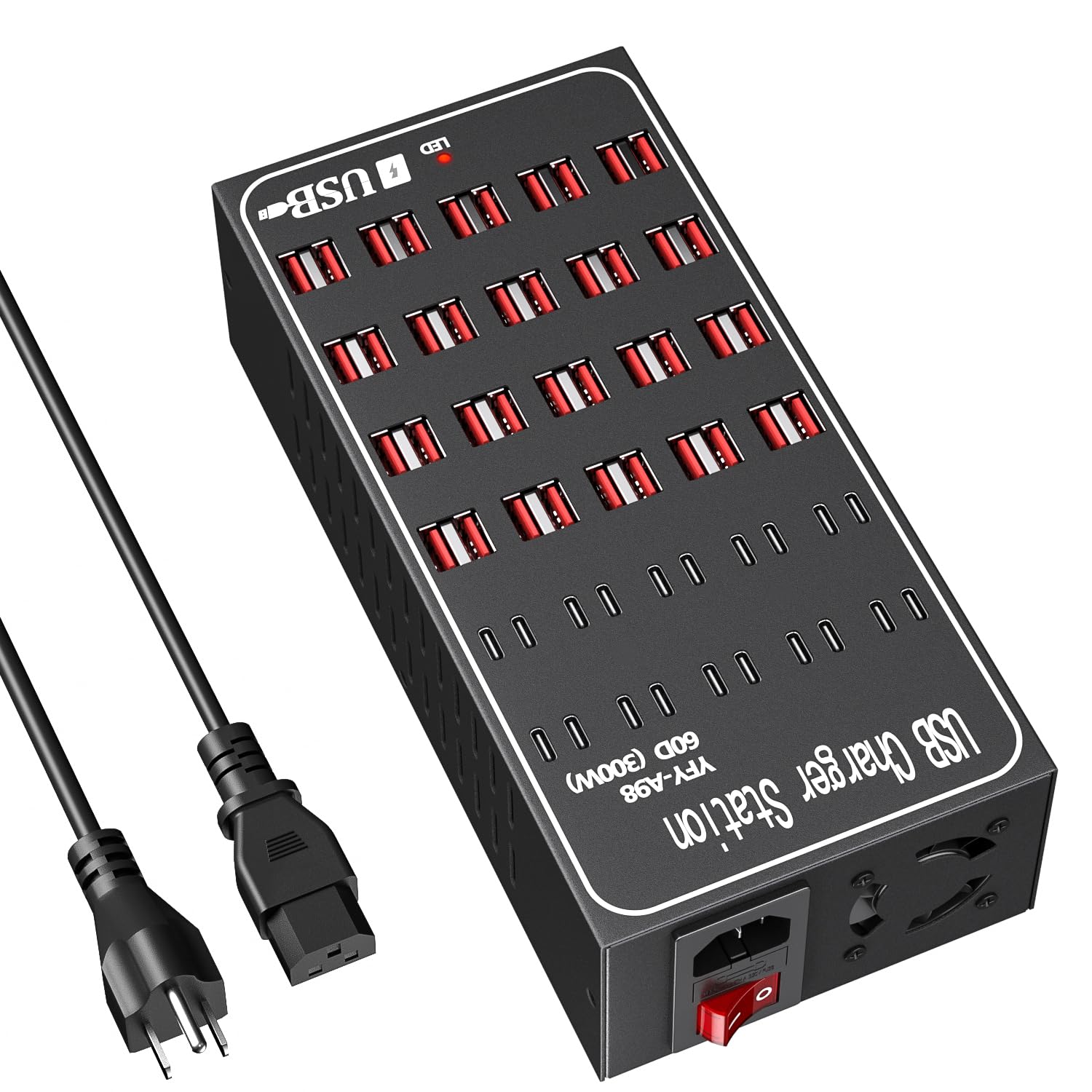 Multiple USB Charger Station, 300W 60Ports USB C Charger Block, USB Charger hub for Multiple Devices, USB C Multi Charge Compatible with iPhone 17 16 15 14 13, iPad, Samsung Galaxy S23 S24, Pixel