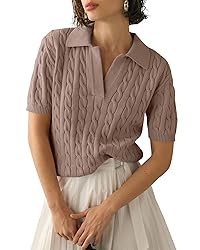 Imily Bela Women's Cable Short Sleeve Sweaters Tops