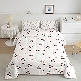 Feelyou Kids Red Cherry Bedding Set Twin Size, Cherry Pattern Comforter Set Boys Girls Cute Fruit Comforter Kawaii Cartoon Fruit Teens Duvet Set Room Decor Bed Set 2Pcs