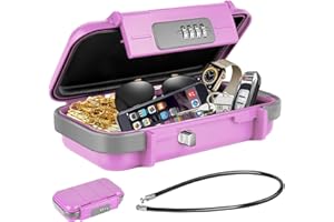 HUANLANG Portable Safe Lock Box with Combination Lock Mini Beach Travel Safe Waterproof Small Lockable Boxs with Removable Wire Rope Combination Lock Box for Dorm,Travel,Beach,Hotel,Car,Home,Office